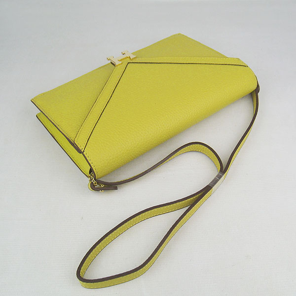 7A Hermes Togo Leather Messenger Bag Lemon With Gold Hardware H021 Replica - Click Image to Close